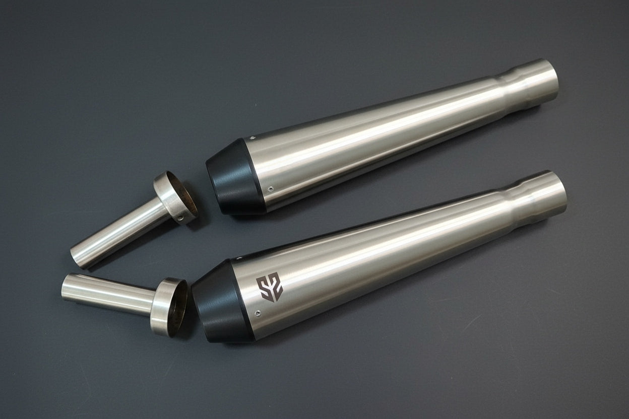 Adaptable Slip-On Silencer (Pair)- CONICAL TIP SLIM CANS For Royal Enfield Interceptor 650 / Continental GT 650