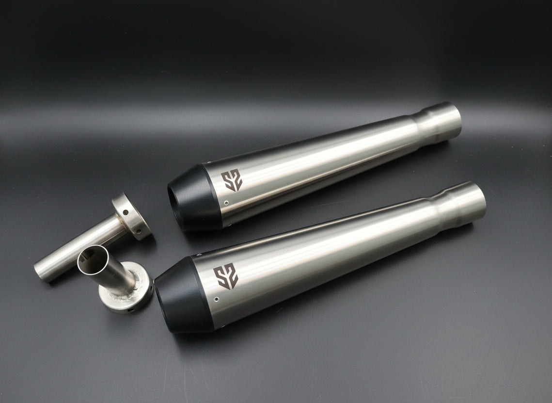 Adaptable Slip-On Silencer (Pair)- CONICAL TIP SLIM CANS For Royal Enfield Interceptor 650 / Continental GT 650