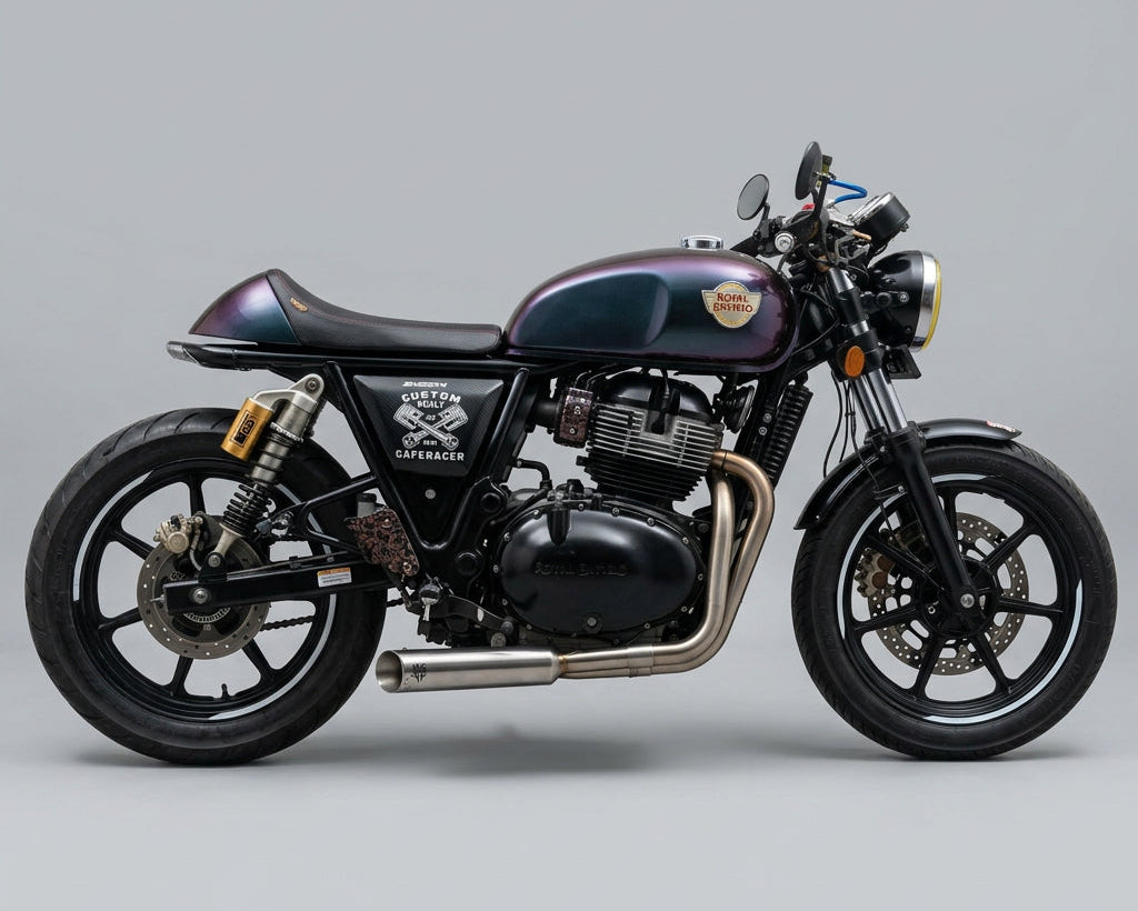 Royal Enfield- 2 x 1 Full System Exhaust with SLASH CUT SHORT CAN - Interceptor 650 / Continental GT 650