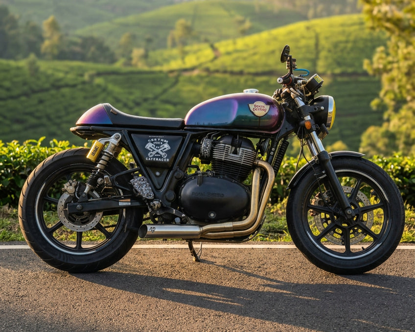 Royal Enfield- 2 x 1 Full System Exhaust with SLASH CUT SHORT CAN - Interceptor 650 / Continental GT 650