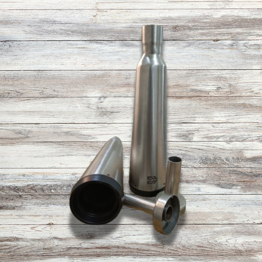 Adaptable Slip-On Silencer (Pair)- FAT CANS-STEEL FINISH For Royal Enfield Interceptor 650 / Continental GT 650