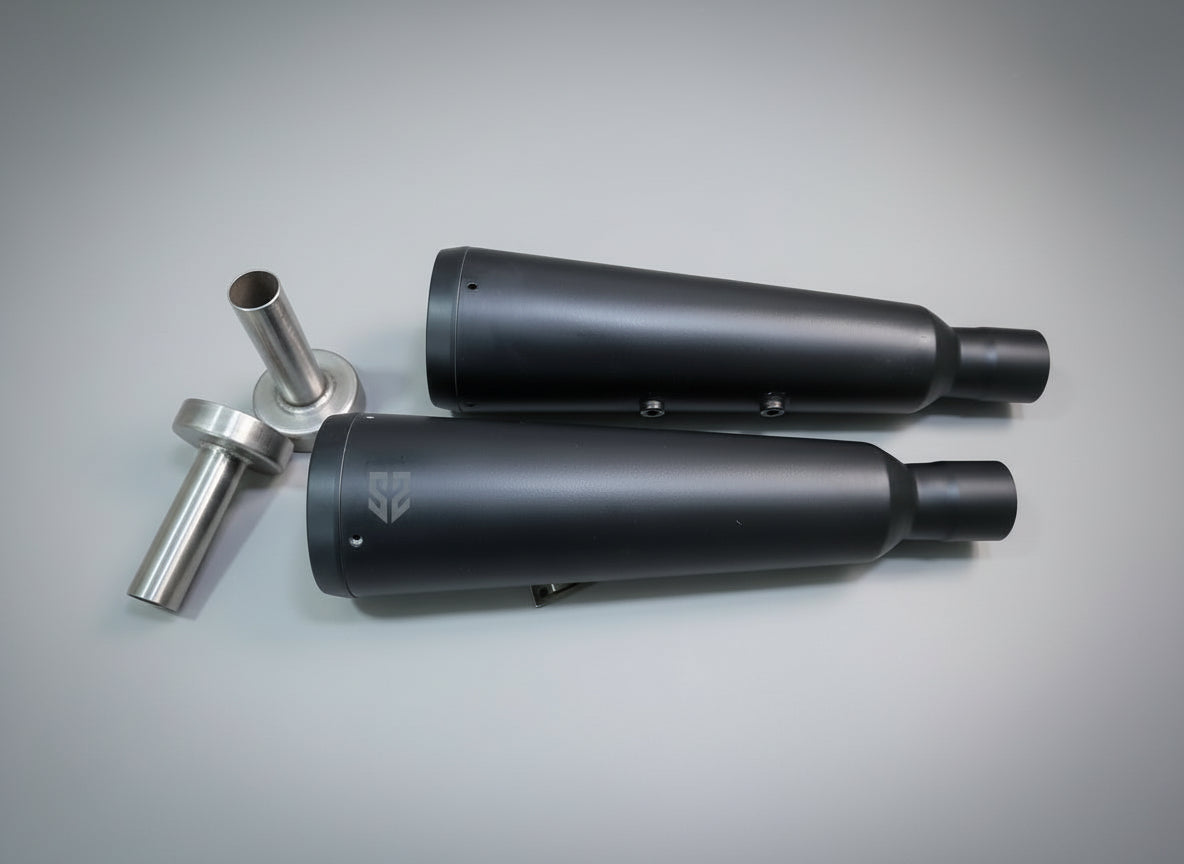 Adaptable Slip-On Silencer (Pair)- FAT CANS-BLACK FINISH For Royal Enfield Interceptor 650 / Continental GT 650