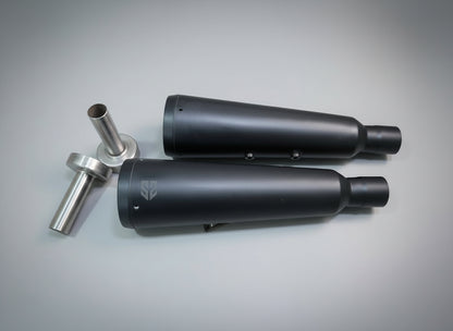 Adaptable Slip-On Silencer (Pair)- FAT CANS-BLACK FINISH For Royal Enfield Interceptor 650 / Continental GT 650