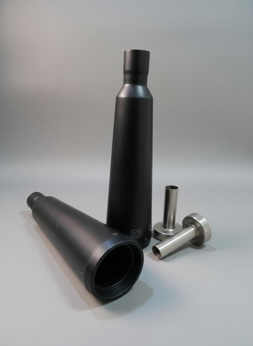 Adaptable Slip-On Silencer (Pair)- FAT CANS-BLACK FINISH For Royal Enfield Interceptor 650 / Continental GT 650